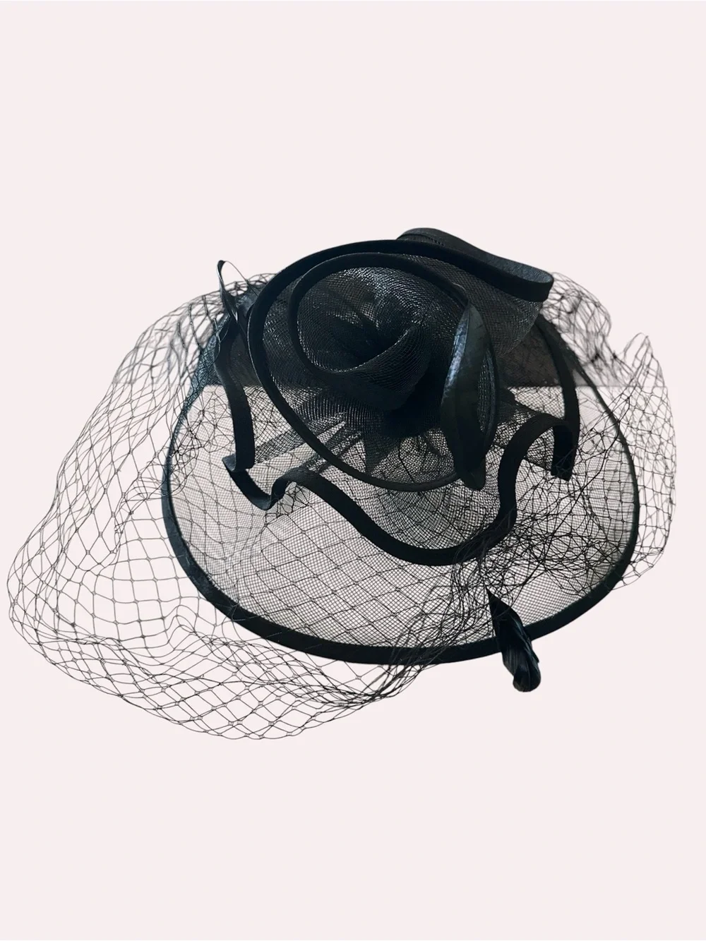 Bellissima Black Rosette Fascinator Headband with Birdcage Veil